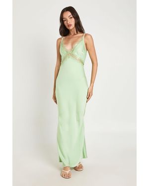 Boohoo Satin & Lace Maxi Slip Dress - Green