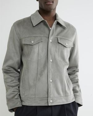 River Island Western Jacket Regular Fit Faux Suede - Grey