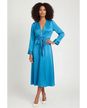 River Island Silky Long Sleeve Knot Front Dress - Blue