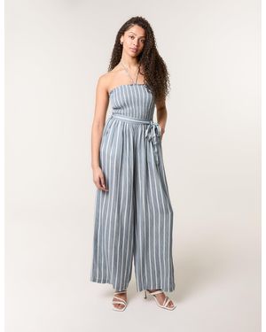 Blue Vanilla Shirred Tie Neck Jumpsuit - Blue