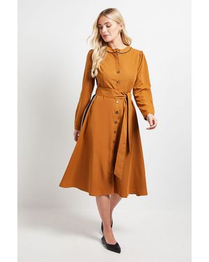 Wallis Petite Side Stripe Tie Waist Midi Dress - Brown
