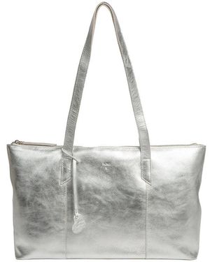 NiNa Amora 'Maria' Metallic Leather Tote Bag - Grey