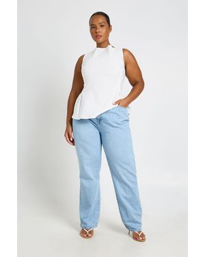 Boohoo Plus Basics High Waist Mom Jean - Blue