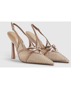 River Island Slingback Heels Mesh Bow Pointed Toe Textile - Brown