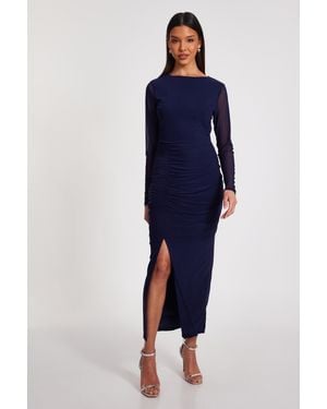 Quiz Mesh Ruched Midaxi Dress - Blue