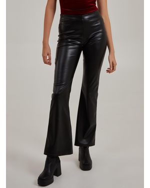 Pink Vanilla Flare Leather Look Trousers - Black