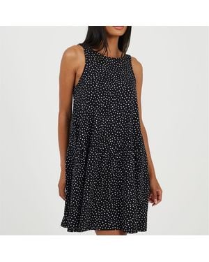Brave Soul V-Neck Sleeveless Mini Tiered Dress - Black