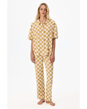 Penti Hannah Dama Pattern Short Sleeve Shirt And Trousers Pyjama Set - Metallic