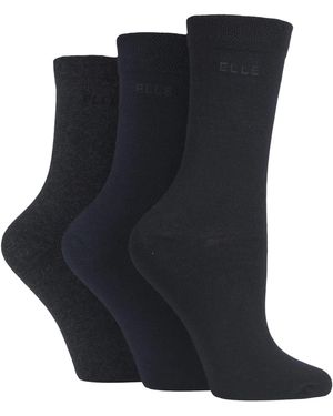 Elle 3 Pack Ladies Plain Cotton Socks - Blue