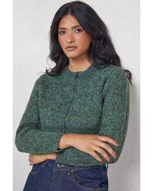 Warehouse Zip Up Rib Crew Cardigan - Green