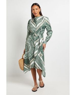 PRINCIPLES Hanky Hem Button Through Shirt Dress - Green