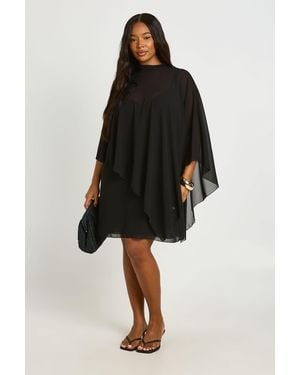 Boohoo Plus Floaty Cape Detail Mini Dress - Black