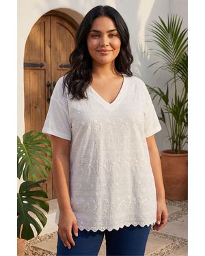 Roman Curve Textured V-Neck Top - White