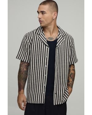 BoohooMAN Regular Fit Stripe Basket Weave Shirt - Grey