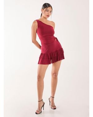 Pink Vanilla Slinky Ruffle Mini Skirt - Red