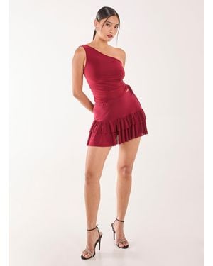 Pink Vanilla Slinky Ruffle Mini Skirt - Red