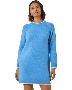 Roman High Neck Knitted Shift Dress - Blue