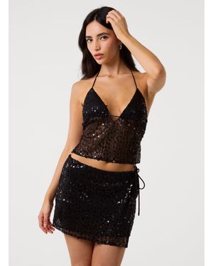 Pink Vanilla Sequin Tie Back Top - Black
