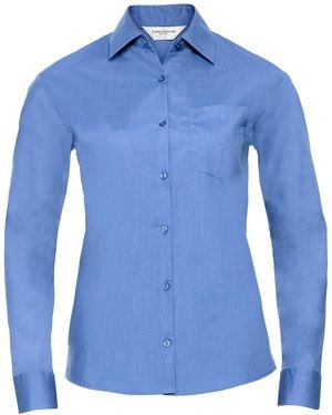 Russell Collection /Ladies Poplin Easy-Care Long-Sleeved Formal Shirt (Corporate) - Blue