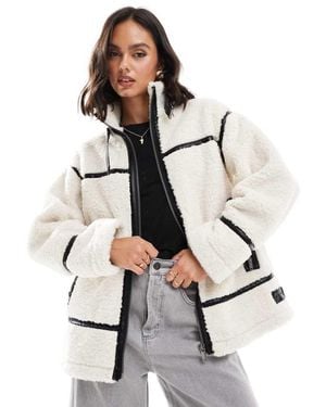 Miss Selfridge Borg Aviator Jacket - Natural