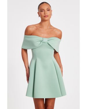 Quiz Sage Bardot Bow Skater Dress - Green