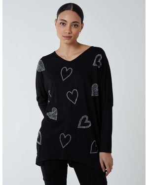 Blue Vanilla Hotfix Multi Heart Batwing Top - Black