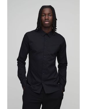 BoohooMAN Muscle Fit Long Sleeve Shirt - Blue