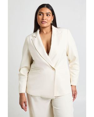 Boohoo Plus Trim Volume Sleeve Blazer - Natural