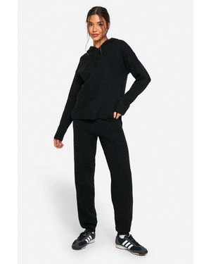 Boohoo Soft Knit Fine Gauge Tracksiut - Black