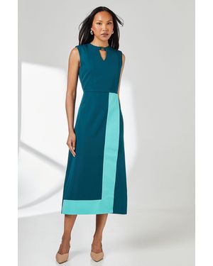 PRINCIPLES Wrap Skirt Contrast Detail Crepe Midi Dress - Blue