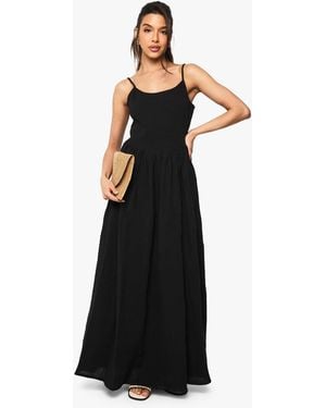 Boohoo Crinkle Cotton Shirred Strappy Maxi Dress - Black