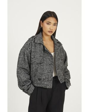Brave Soul Faux Wool Double Breasted Jacket - Grey