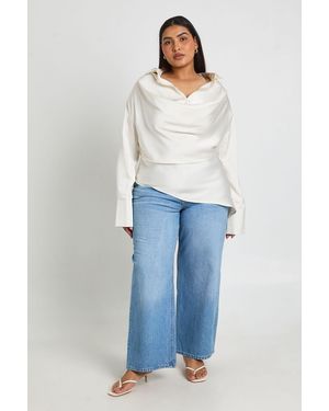 Boohoo Plus Satin Cowl Neck Shirt - Blue