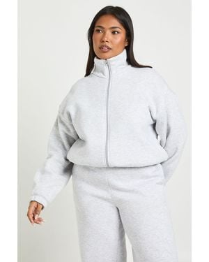 Boohoo Plus Toggle Hem Funnel Neck Jacket - White