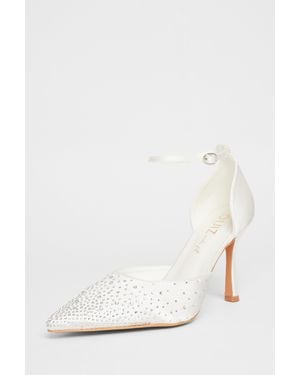 Quiz Wide Fit Diamante Court Heels - White
