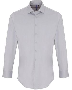 PREMIER Stretch Fit Poplin Long Sleeve Shirt - Blue