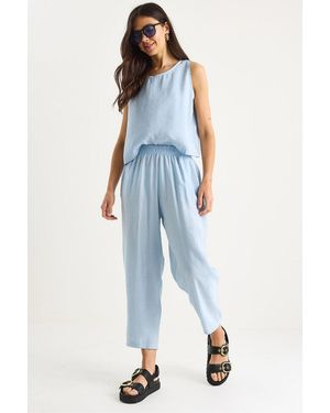 Bianco Lucci Sleeveless Crew Neck Blouse And Carrof Fıt Trousers Set - Blue