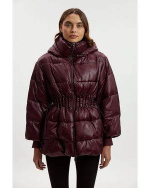Karen Millen Quilted Drawstring Waist Hooded Rib Cuff Puffer Jacket - Red
