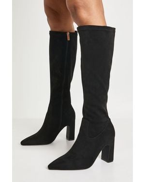Boohoo Wide Fit Faux Suede Knee High Stretch Boots - Black