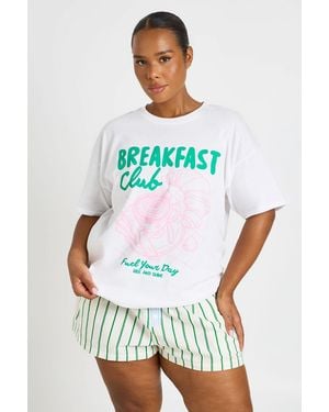 Boohoo Plus Breakfast Club Printed T Shirt - Green