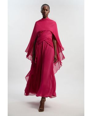 Karen Millen Crinkle Cross Front Georgette Woven Maxi Dress - Red
