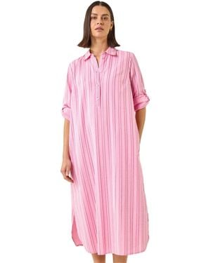 Roman Textured Stripe Shirt Dress - Pink