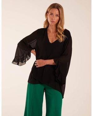 Blue Vanilla Frill Sleeve V Neck Blouse - Black