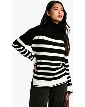 Boohoo Stripe Roll Neck Jumper - Black