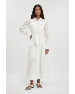 Karen Millen Cotton Broderie Belted Shirt Dress - White
