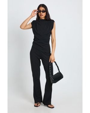 Boohoo Tall Scuba Crepe Shoulder Pad Top And Flare Set - Blue