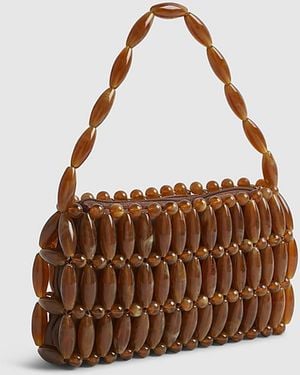 River Island Clutch Bag Bead Elements Zip Top Handle - Brown