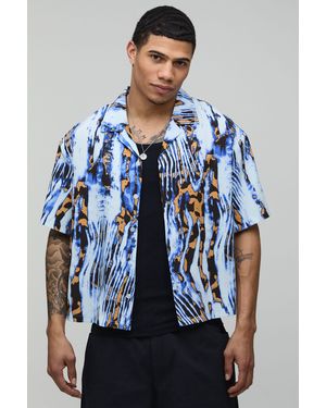 BoohooMAN Oversized Boxy Abstract Floral Print Shirt - Blue