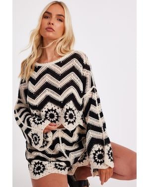 Quiz Crochet Scalloped Top - Black