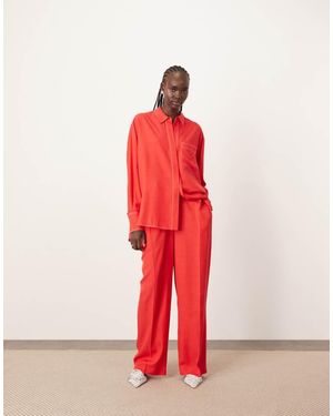ARRANGE Wide Leg Trouser With Contrast Stitch Co-Ord - Red